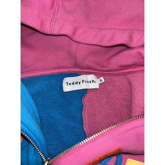 Teddy Fresh Adult XL Full Zip Blue Pink Hoodie Sweatshirt‎ Jacket Streetwear - Picture 7 of 7